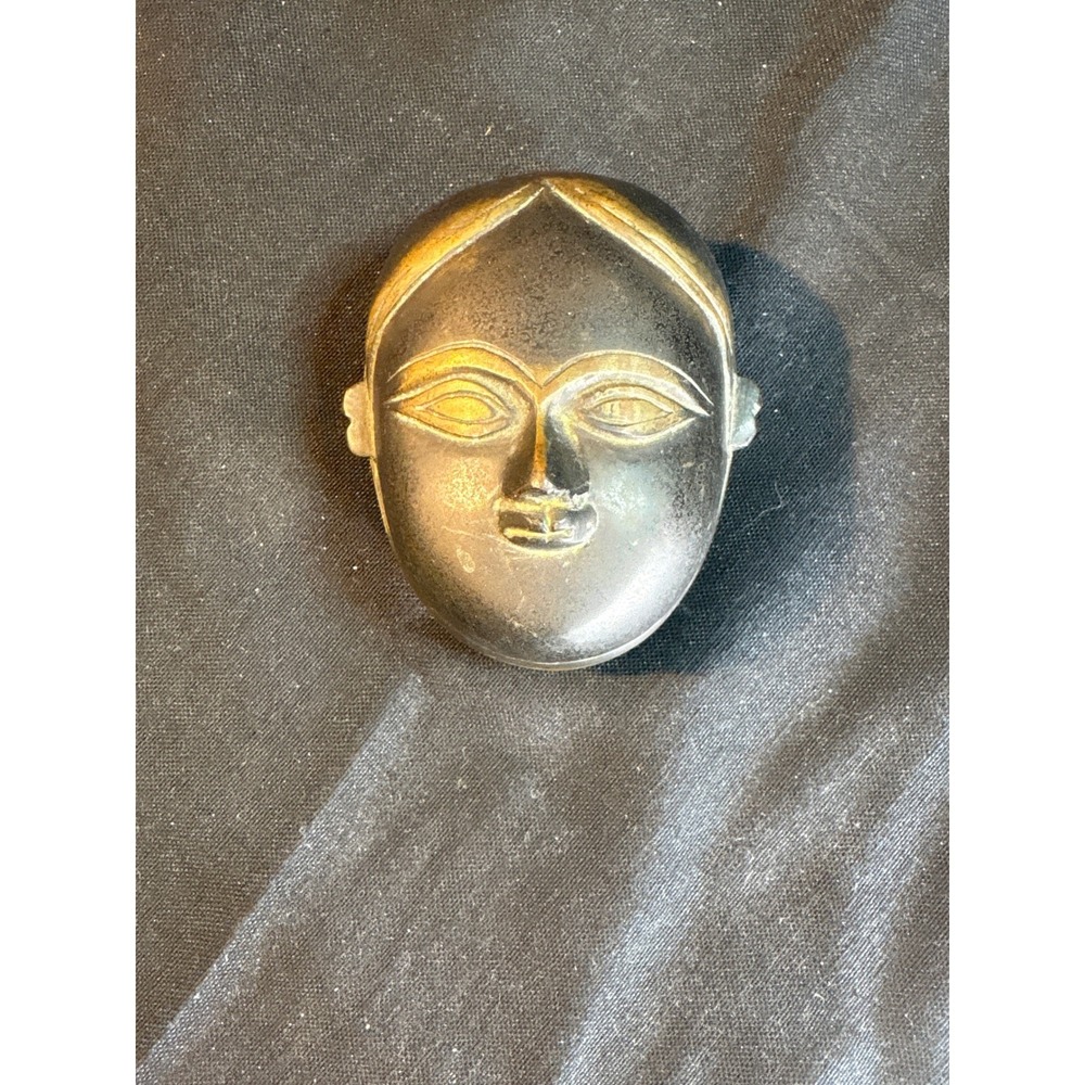 Vintage Face Hinged‎ Trinket Box Ornate Metal Keepsake Holder